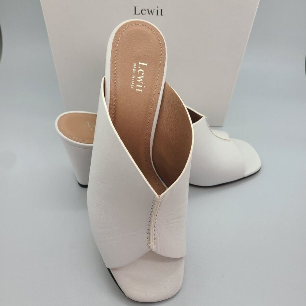 $195 Lewit Heels Sandals White Leather Made In Italy EU Sz 36,5 US Sz 6 new